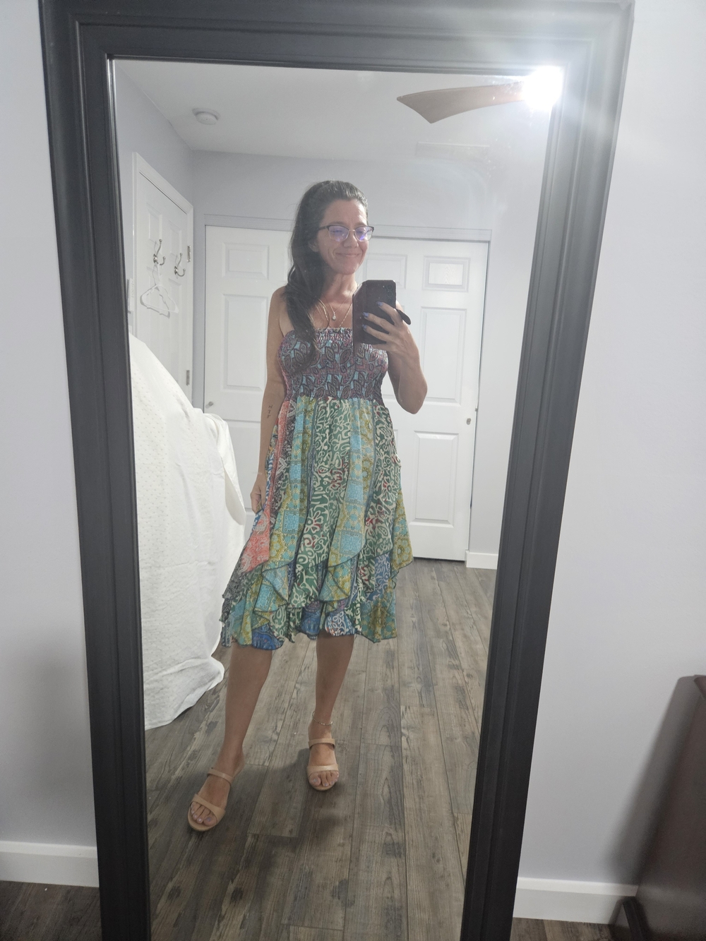 India Boutique Multicolor Patchwork Tiered Midi Dress